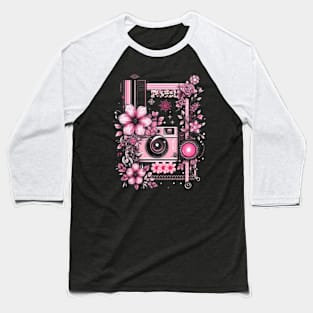 Black and pink with flowers Baseball T-Shirt